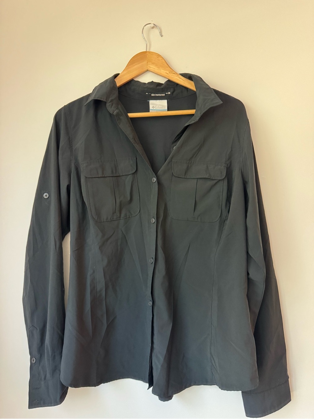 Columbia Omni-Shade Black Convertible Sleeve Hiking Shirt Size Large